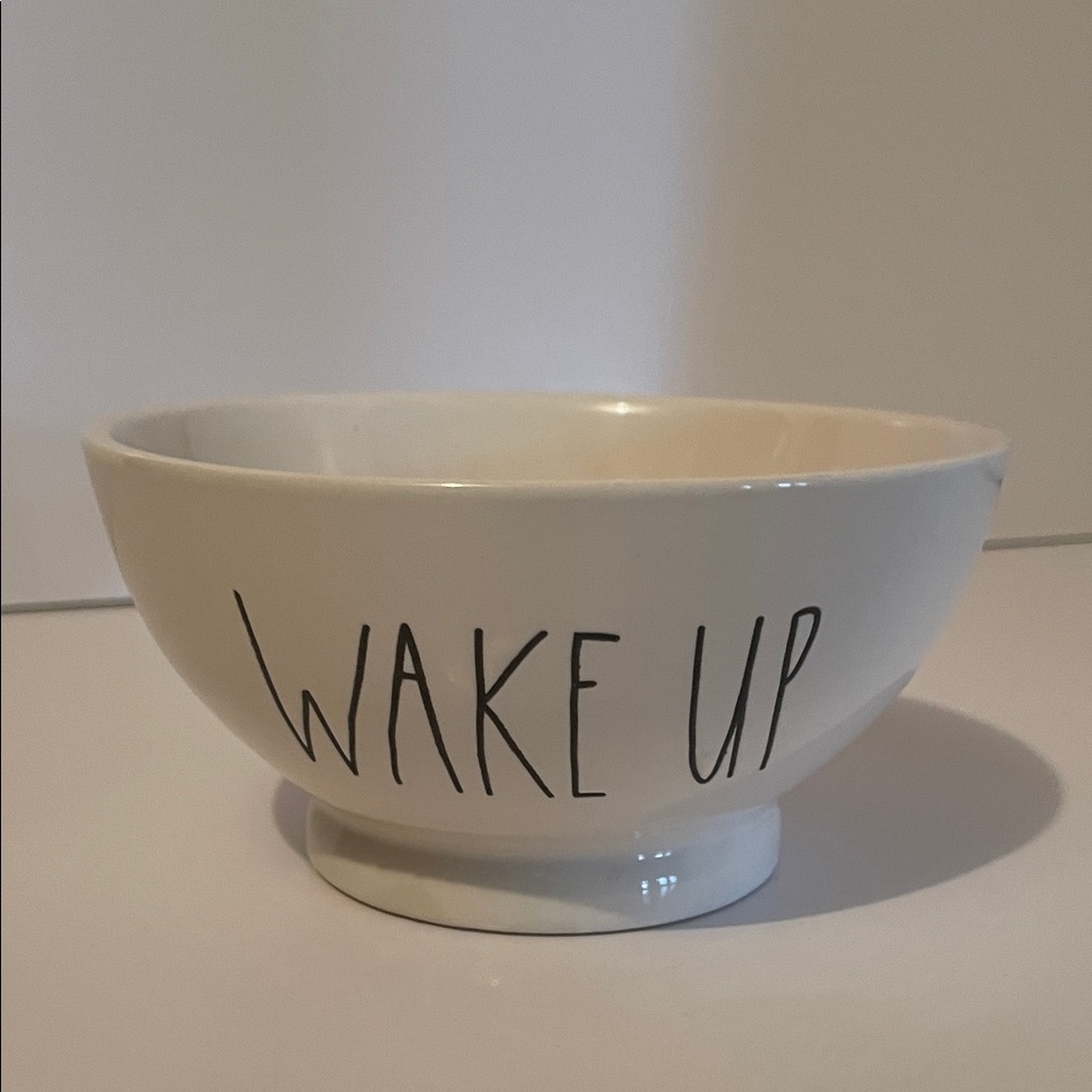 Rae Dunn Cream Ceramic Bowl with 'Wake Up' Text